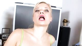 Blonde MILF gets off hard while masturbating with orgasm