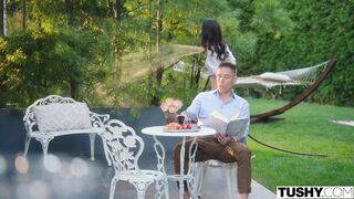 TUSHY Petite Sawyer's gaping appreciation for her dominant mentor