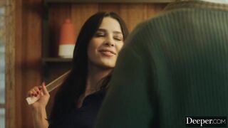 Trouble making student Kylie fucks her tutor at home.