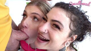 Neon Nymphos Rebel & Lydia Gag on Massive Cock