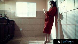 Unsatisfied Brunette Fantasizes Having A Romantic Scissoring Fuck With Busty Angela White