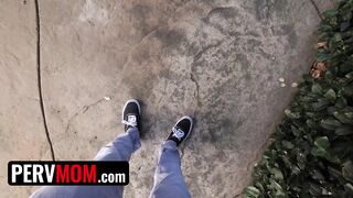 Big Titted Step Mom Sophia West Rubs Her Juicy Milf Pussy While Stroking Step Son's Cock - PervMom