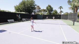 Tennis MILF Threesome Ends In Duel Facials