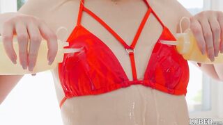 Oiled Up Lily Rader Mirror Fuck and Facial Tease