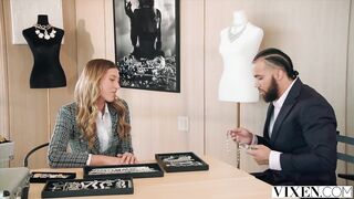 Blonde Salesgirl Addison Vodka Offers VIP Client Exclusive Pussy Care