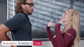 Busty professor, Casca Akashova, helps take care of her student's boner by taking his cock on her desk