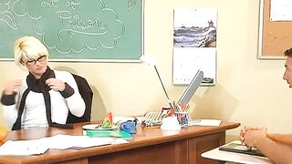 Summer Storm fucking in the desk with her lingerie