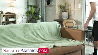 All-natural brunette Josie Tucker kills time by riding friend's bro