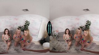 Co-ed babes Chanel Camryn, Khloe Kapri, and Penelope Kay just met a stud on the airplane and invite him back to their rental for some naughty fun