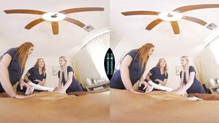Masseuse babes Electra Rayne, Eliza Eves, & Skylar Snow surprise a patron with a happy ending