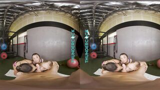 Petite co-ed hotties Braylin Bailey, Mae Milano, & Maya Woulfe hook up with a big dick hunk in the gym