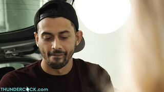 Natural teen Amber Moore rides big bully cock to protect her brother