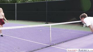Natalia Starr fucks and sucks her tennis coach on the court!