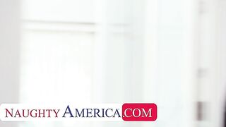 Payton Preslee gets tits oiled up by friend's boyfriend before he pounds her pussy