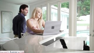 Blonde Co-Ed River Lynn gets a taste of cock from her friend's dad