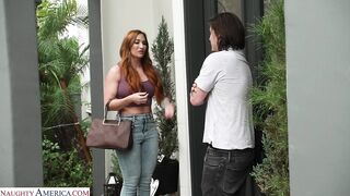 Busty redhead Sophia Locke gets her needs fulfilled with her boyfriend's son's cock