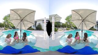 Pool party babes Alexia, Harlow, & Jackie share a single stud's cock