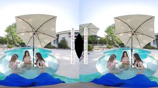 Pool party babes Alexia, Harlow, & Jackie share a single stud's cock