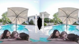 Pool party babes Alexia, Harlow, & Jackie share a single stud's cock