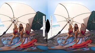 Three Beach Beauties Share Lifeguard's Thirsty Dick