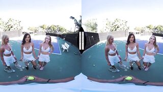 Tennis Instructors' Naughty Lesson: Three Girls Share His Dick