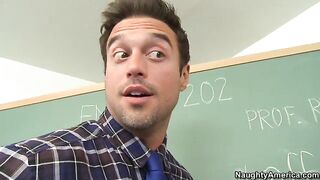 Mischa Brooks fucking in the desk with her natural tits