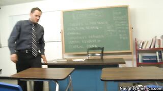 Student Gia Steel fucking in the desk with her natural tits