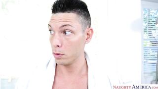 Blonde babe Dolly Leigh cheats on boyfriend with his lazy friend