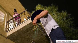 Blonde Lena Paul fucking in the bedroom with her blue eyes